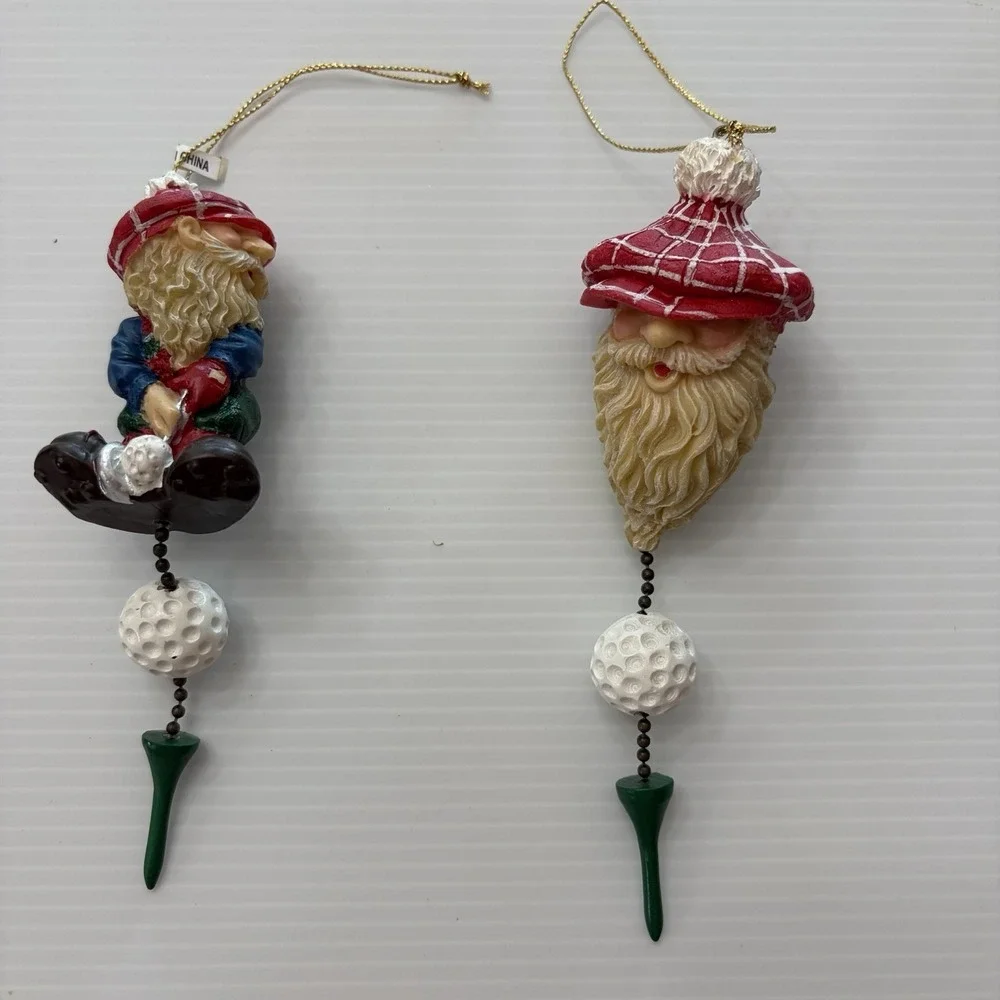 Vintage Golf Santa Gnomes Christmas Ornament Golf Ball Tee
